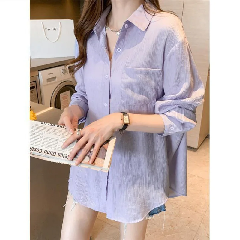 Summer Ladies Ice Silk Sunscreen Long Sleeve Shirt New Super Fairy Air Conditioned Clothing Cardigan Thin Casual Shirt Jacket