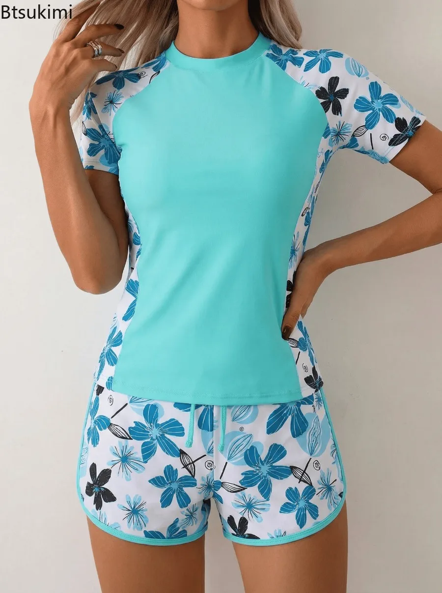 Women's Fashion Printed Swimsuit Split Style Surfing Sportswear High Waisted Conservative Swimsuit New Casual Vacation Beachwear