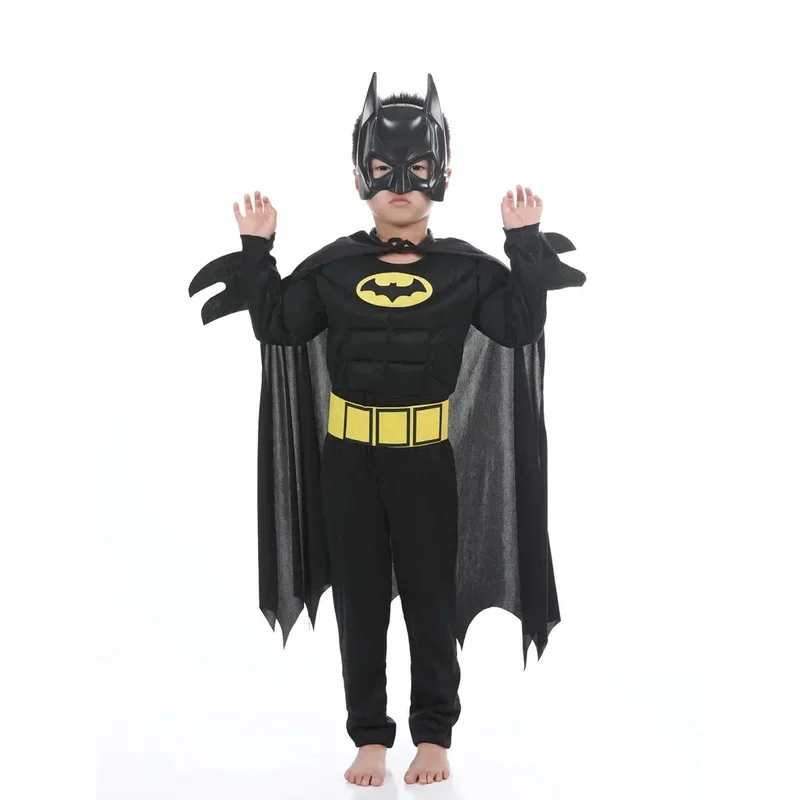 Hot Toys Cosplay Jumpsuit Kids Bat Hero Costume Suit with Cape Mask Men Superhero Wayne Cosplay Carnival Party Clothing