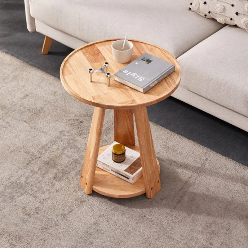 FULLLOVE Nordic Simple Sofa Side Table For Living Room Solid Wood Coffee Table Movable Bedroom Bedside Storage Table Furniture