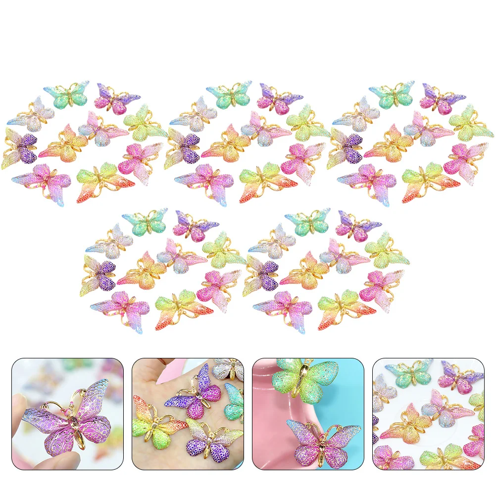 

50 Pcs Butterflies Nail Charms Bracelets Making Butterfly Accessories Resin Dangle