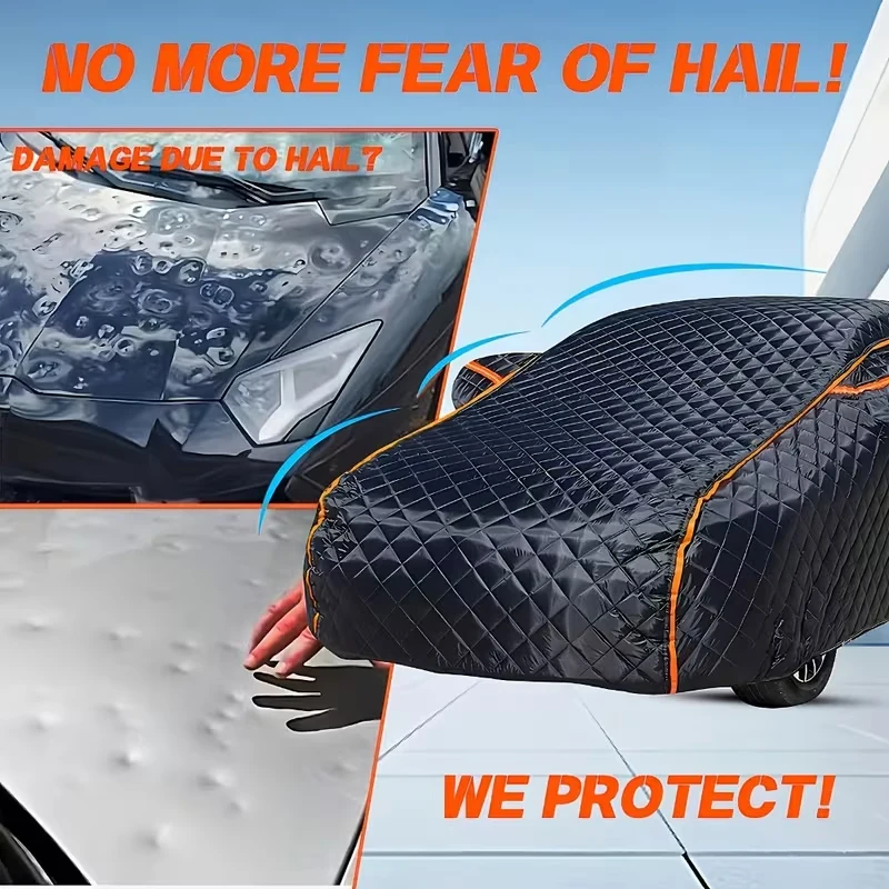 2-in-1 Anti-Hagel-Autoabdeckung, doppelt nutzbar, vollständige & halbe Autoabdeckungen, dicke, wasserdichte Sonnen-, Schnee- und Staubschutzabdeckung für Limousinen – Detail 7