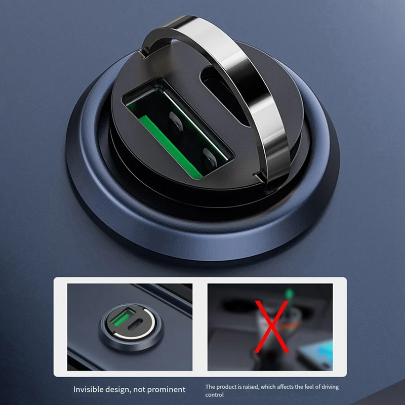 Portas duplas Mini USB Car Charger, carregamento super rápido, adaptador de carga do telefone, soquete mais leve, fácil de usar, 12-24V, 100W