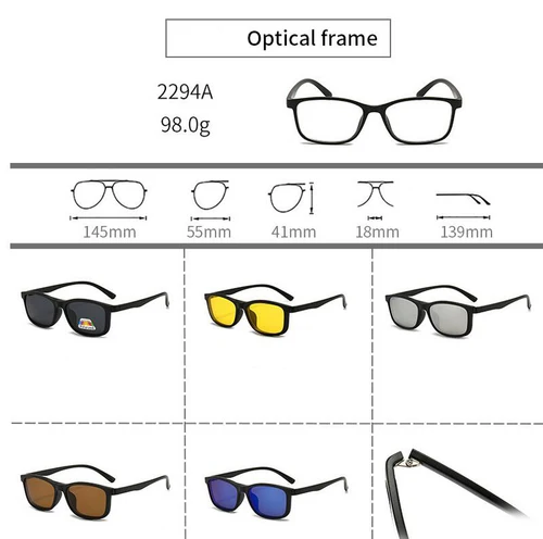 Imagen 2 del producto Gafas de sol cuadradas con Clip magnético para miopía, gafas de sol polarizadas con 5 clips para hombres y mujeres, gafas graduadas de 0-0,5-0,75 a-6,0