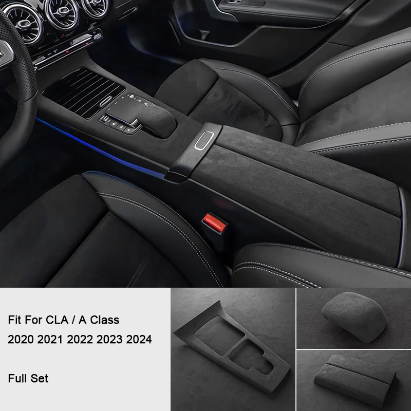 

For Mercedes Benz A Class W177 CLA C118 2020 2021 2022 2023 2024,Car Alcantrara Overlay Armrest Box Shell, Gear Shift Knob Panel