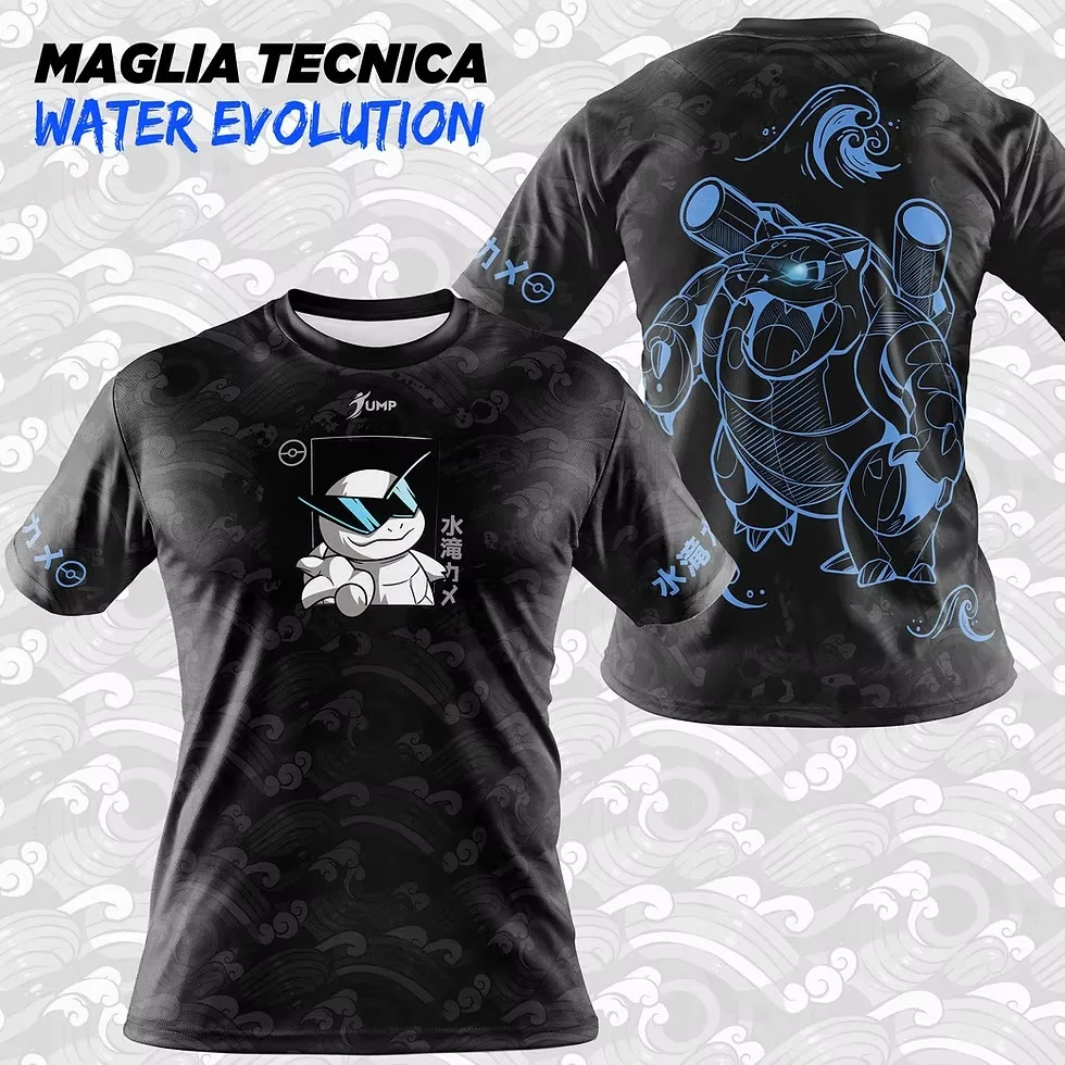 Bandai Pocket Monster Water Evolution Squirtle Anime Allover Print T-Shirt für Erwachsene und Kinder, Familie, Sommer, schnell trocknend, weich, leicht