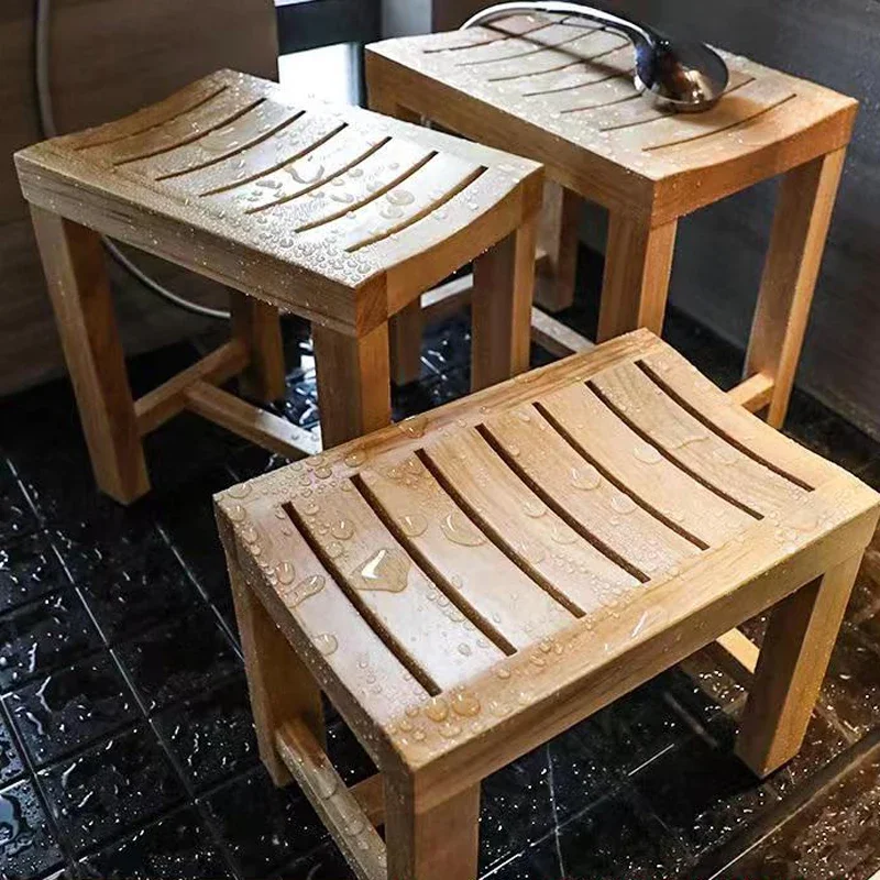 Wood waterproof footstool bathroom anti-corrosion low stools shoes solid stool bath bench shower bench WF