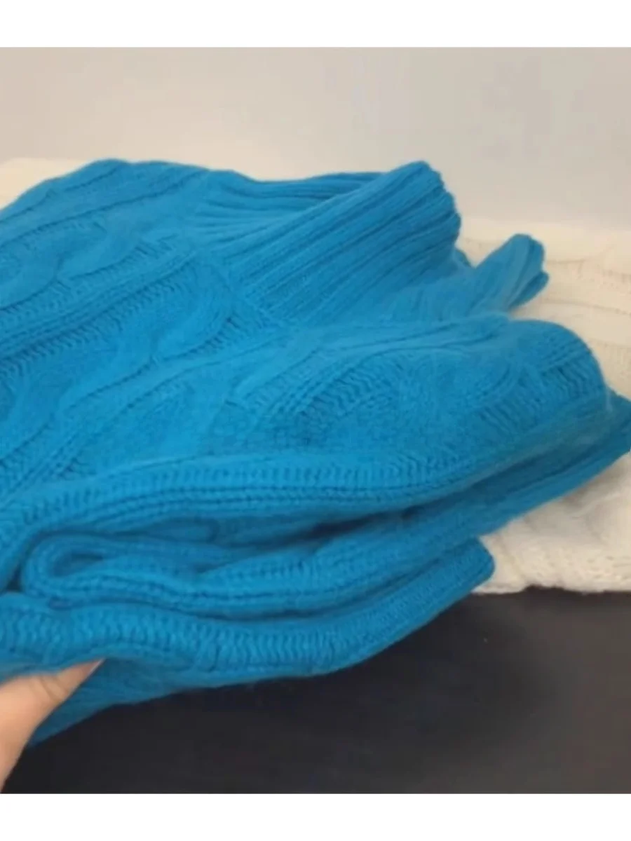 

Soft Plush Bear Fur Knitted High Collar Sweater Women Winter Thick Twisted Cable Knit Casual Commute Style round Neck Sweater