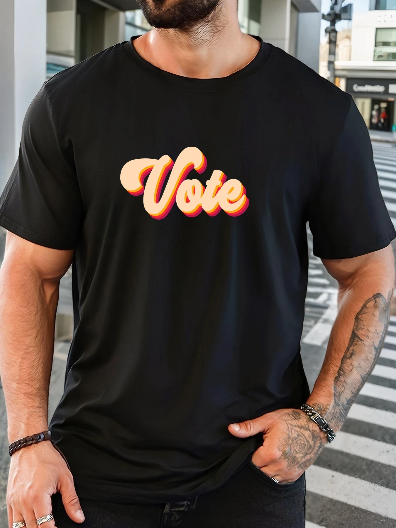 

Men's 100% Cotton Printed T-Shirt Vote Pattern Summer Casual Oversized Round Neck Short Sleeve Comfortable Daily Wear Tee