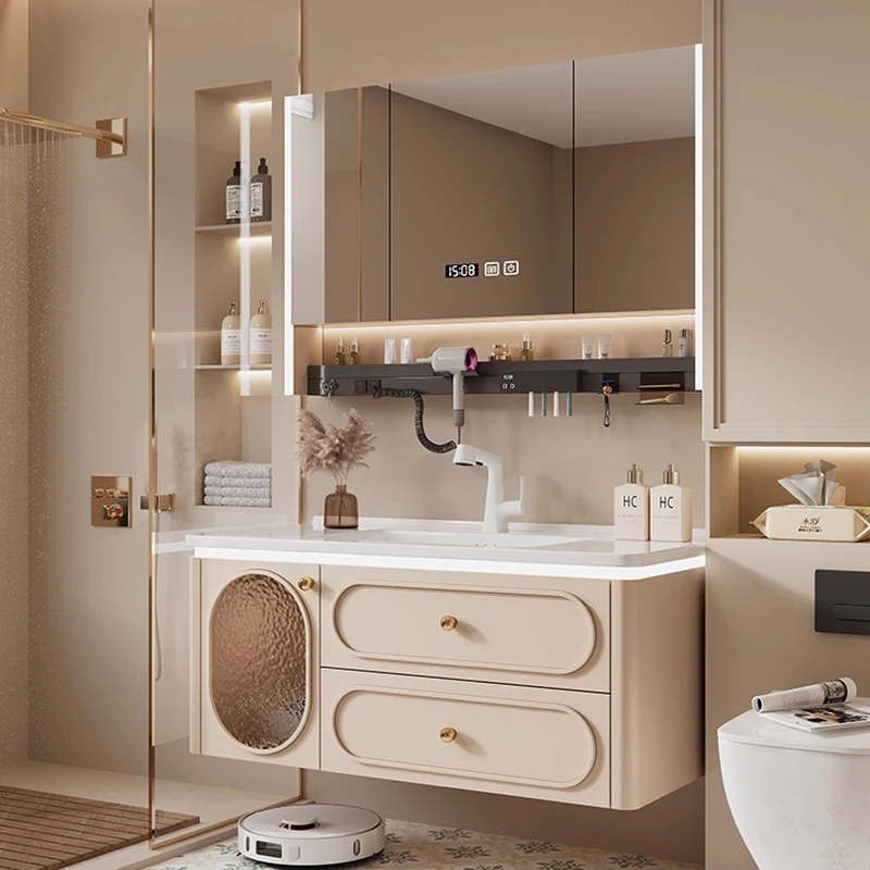 French Washbasin Bathroom Cabinets Toilet Vintage Vanity Storage Bathroom Cabinets Mirrors White Mobile Bagno Home Furniture