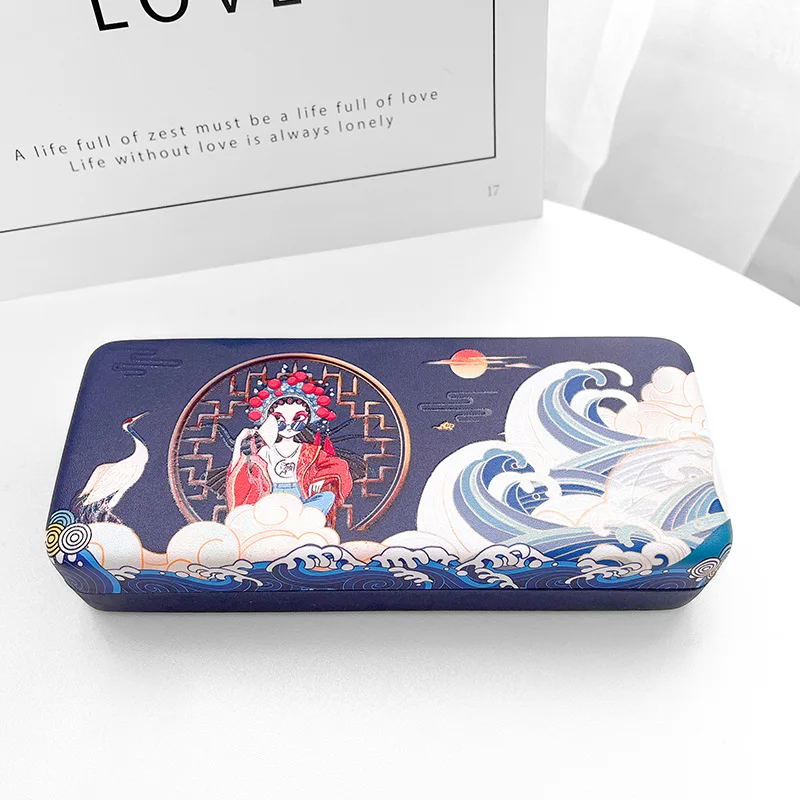 Chinese Style Crane Printed PU Eyeglasses Case Sunglasses Pouch Protection Reading Eye Glasses Box Holder Eyewear Accessories