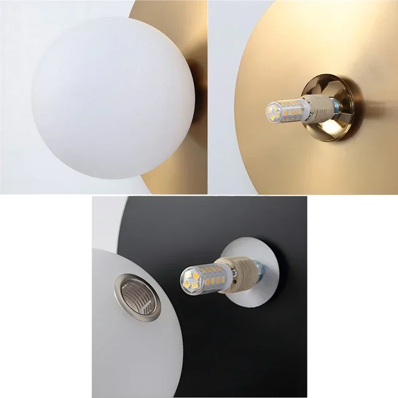 SANDYHA Modern Round Glass Wall Lamp LED Bedroom Light Embedded Wall Light for Living Room Bedside Balcony Porch Decor