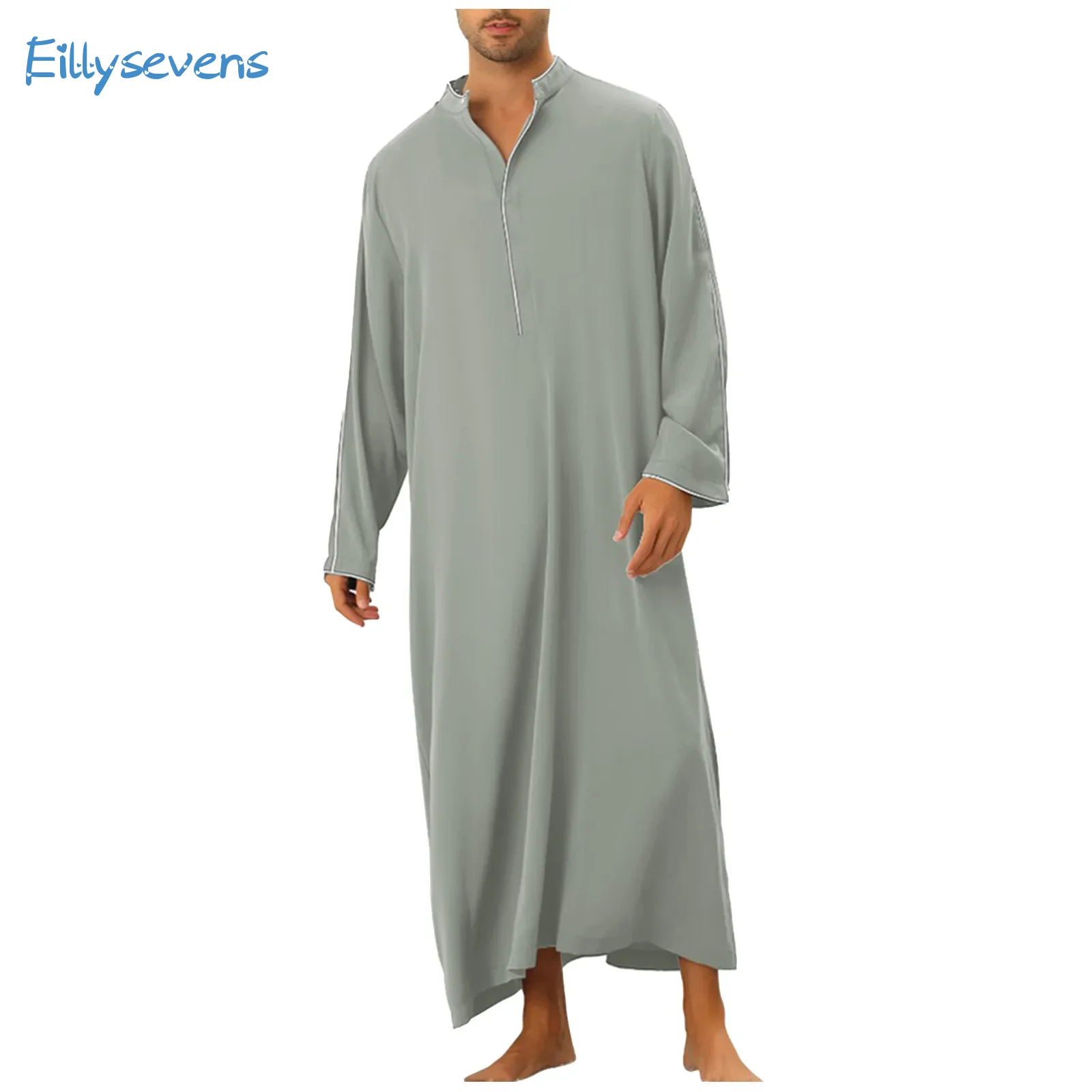 Men Muslim Clothing Robe Dubai Long Dress Ethnic Clothing Pullover Casual Wear Fashion Simple Lines Stitching Loose Jubba Thobe