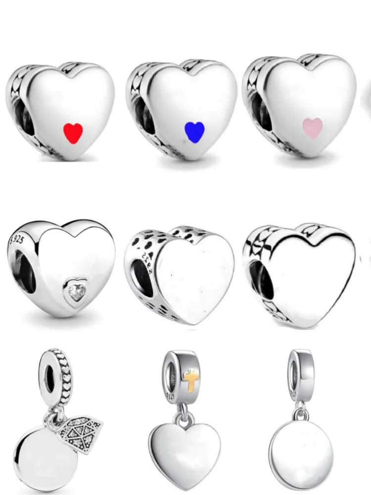 2024 NEW 925 Sterling Plated Silve heart Smooth surface not have Write Charms Fit Original Apandora Bracelet Jewelry for Gift