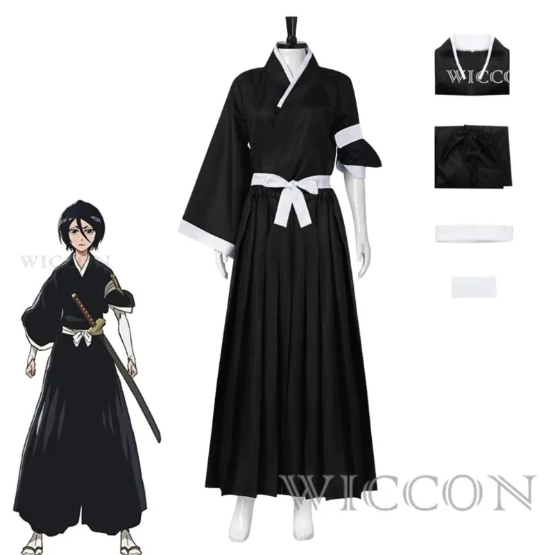 أزياء كوسبلاي كاملة الزي كوتشيكي روكيا أزياء تنكرية Ichigo Die Pa Soul Society Shinigami كيمونو حرب الدم لمدة ألف عام
