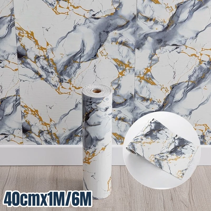 

40cmx1M/6M Thick Marble Peel and Stick Wallpaper Self Adhesive Waterproof Wall Covering for Kitchen Bathroom Living Room Decor