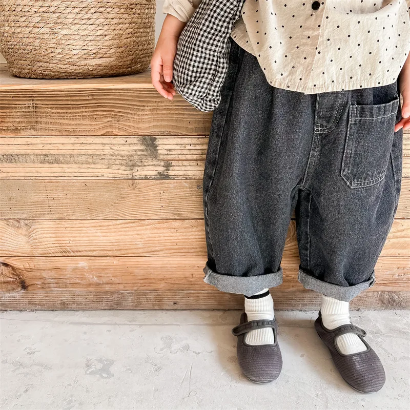 Children\'s Loose Denim Pants 2024 Autumn Korean Baby Boys Haren Pants Girls Casual Jeans Kids Clothes