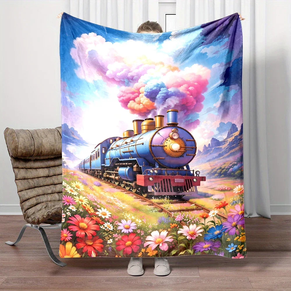 Train Subway Light Rail Anime Art Printed Blanket Warm Soft and Comfortable Home Travel Blanket Sofa Bedding Cover Blanket Gifts