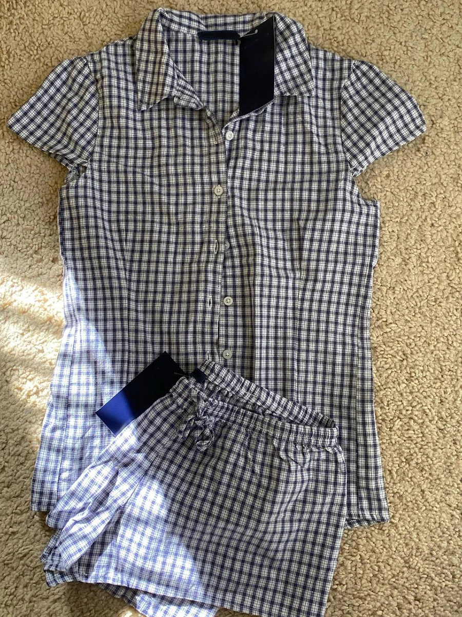 

Vintage Short Sleeve T-shirt Short Set Women Plaid Buttons Slim Tees+Straight Sweatshorts Sweet Y2K Home Pajama 2 Piece Sets New