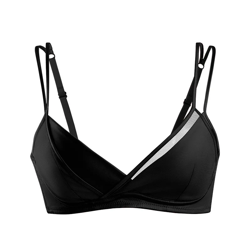Winsleter-19MM 93% Silk Sexy Bra, Deep Wire Free Satin, Women French Breathable Triangle Cup Underwear, 2025 Winter New P5N015CC view 2