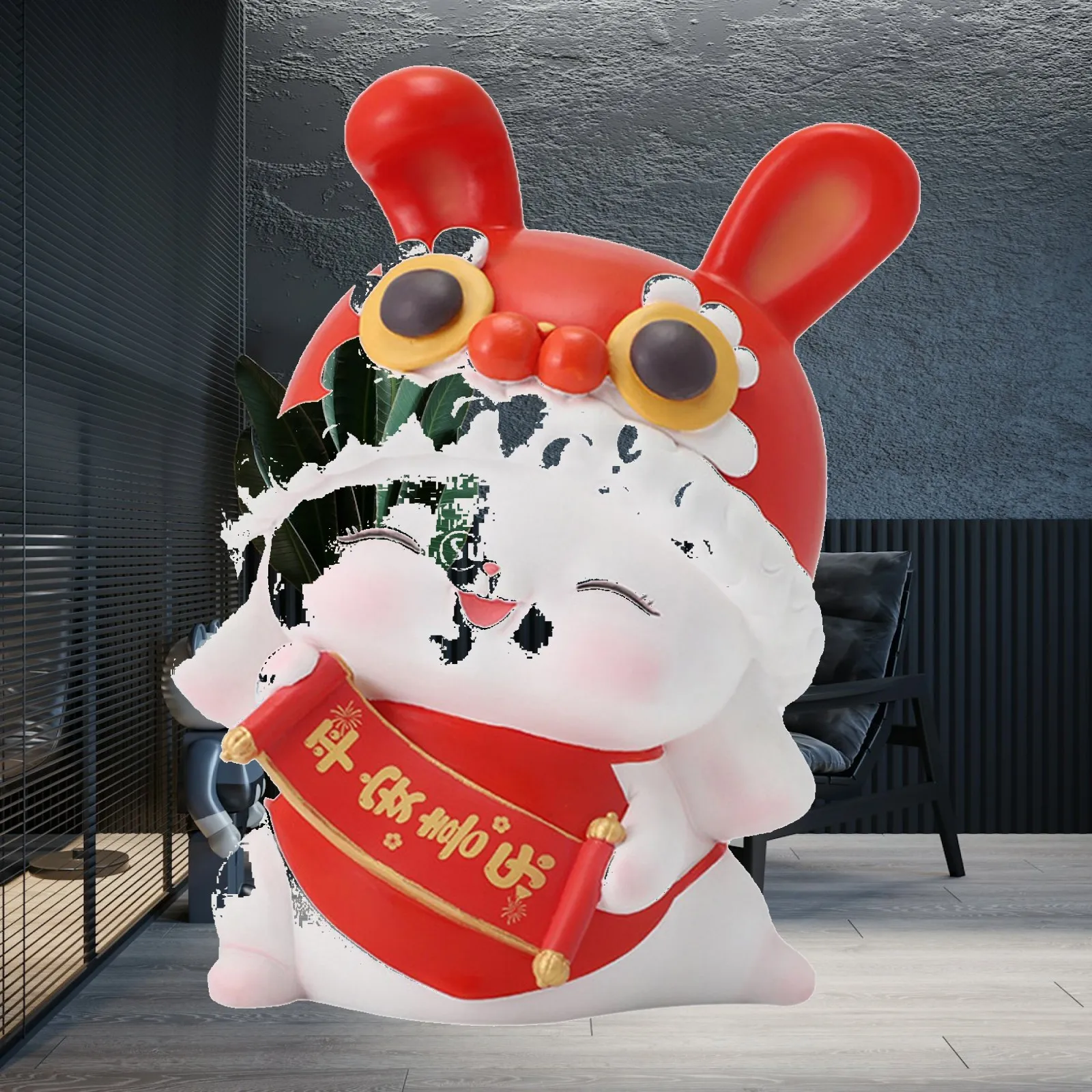 Medium Resin Rabbit Piggy Bank Coin Saver Box for Bedroom Shelf Decor Cute Moneybox Statue Animals Figures Nursery Storage