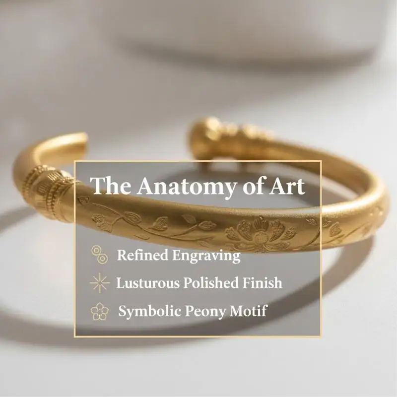 Gold Plated Open Cuff Bangle Exquisite Carved Floral Pattern Hypoallergenic Shiny for Graduation Gift Wear