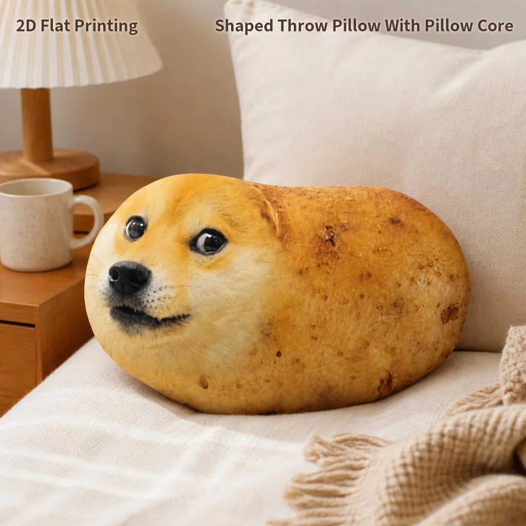 Bean Dog Meme Dogecoin Funny Animal Humor 2D Flat Printed Design Filled Pillow Decorative Cushion Pillow, Suitable for Gift, Bed