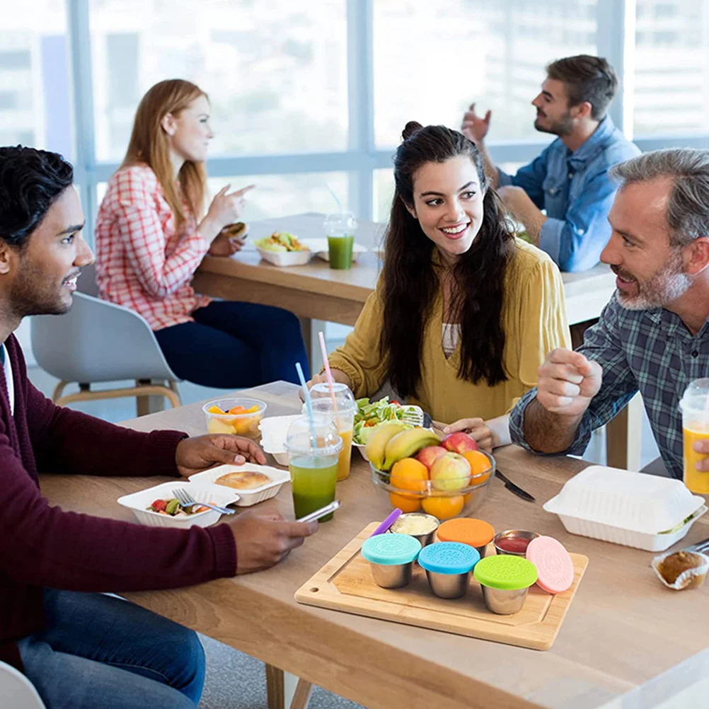 

6Pcs Dipping Bowl Lids Silicone Sealing Covers for Sauce Cups Maintain Flavor Spill Proof Flexible Fit Small Appetizer Dish