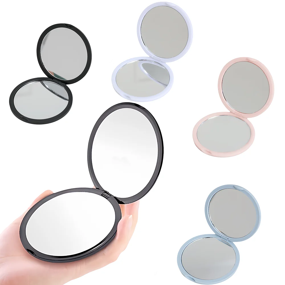 مرآة مكياج محمولة على الوجهين، مرآة مكياج مستديرة قابلة للطي بجيب صغير محمول للسفر، أداة تجميل التجميل #1