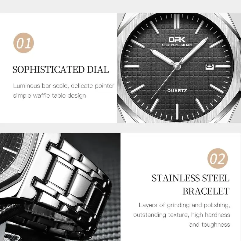 Opk 8139 Brand Men Watch Simple Fashion Waterproof Luminous Stainless Steel Strap