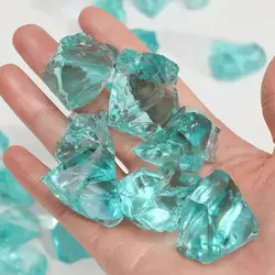 Natural Clear Sea Blue Crystal Colored Glaze Tumbled Crushed Gemstones Glass Vase Filler Fish Tank Landscaping Home Decor