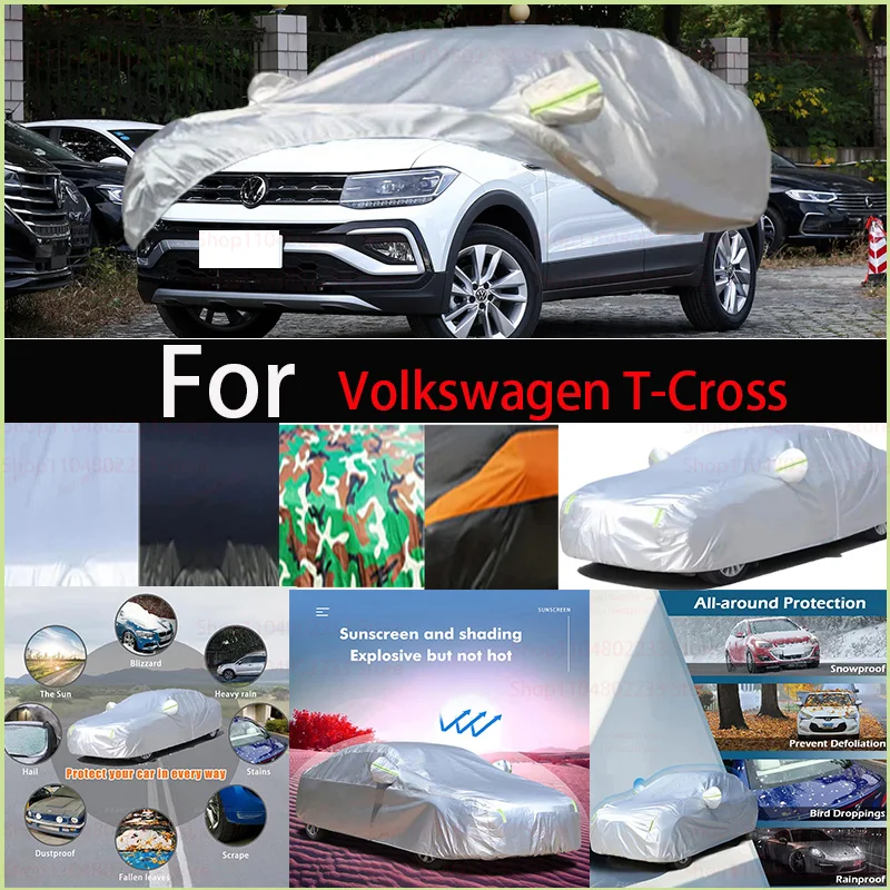 

Windproof Car Cover with Reflective Strip Auto Anti-UV Sun Rain Snow Dust Paint Protect Cover Universal for Volkswagen T-Cross