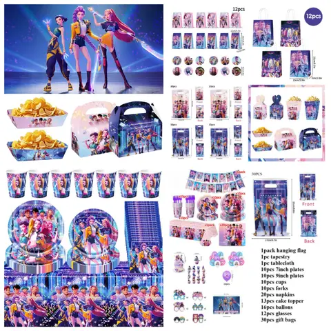 Kpop Demon Hunter Party Accessorie K Pop Demon Hunter Birthday Decorations Huntrix Paper Plates Cups Gift Bags Ballons