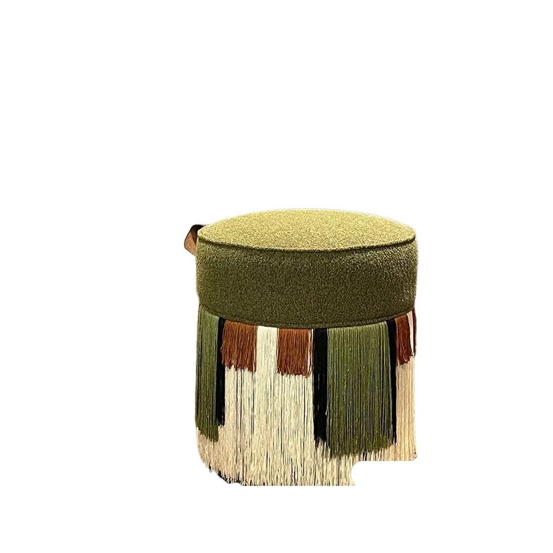 

Shoe changing stool retro dressing light luxury high-end sofa round medieval fringed art makeup