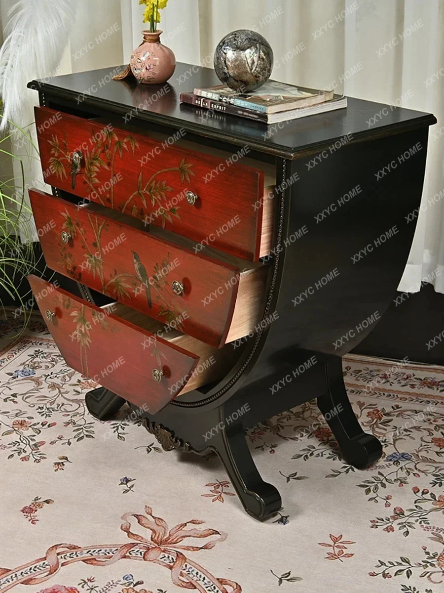 American Retro Aisle Solid Wood ，Drawer Storage ，Cabinet European Style Console， Country Distressed Side Cabinet.