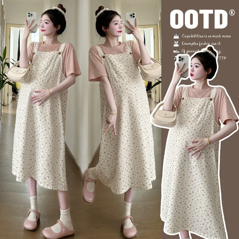maternity-set-2026-summer-sweet-cute-age-reducing-loose-short-sleeve-top-and-floral-suspender-dress-two-piece-set-for-pregnancy
