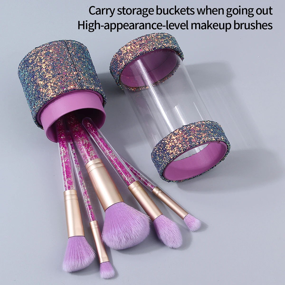 Pennello per cipria morbido da 6 pezzi, pennello per contorno, pennello per fard, pennello per ombretto, set di pennelli per trucco e secchio per riporre paillettes, strumenti di bellezza