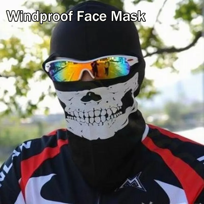 Balaclava Motorcycle Full Face Mask Skull Print Motorbike Full Face Mask Windproof Skiing Head Neck Warmer Bicycle Helmet Liner
