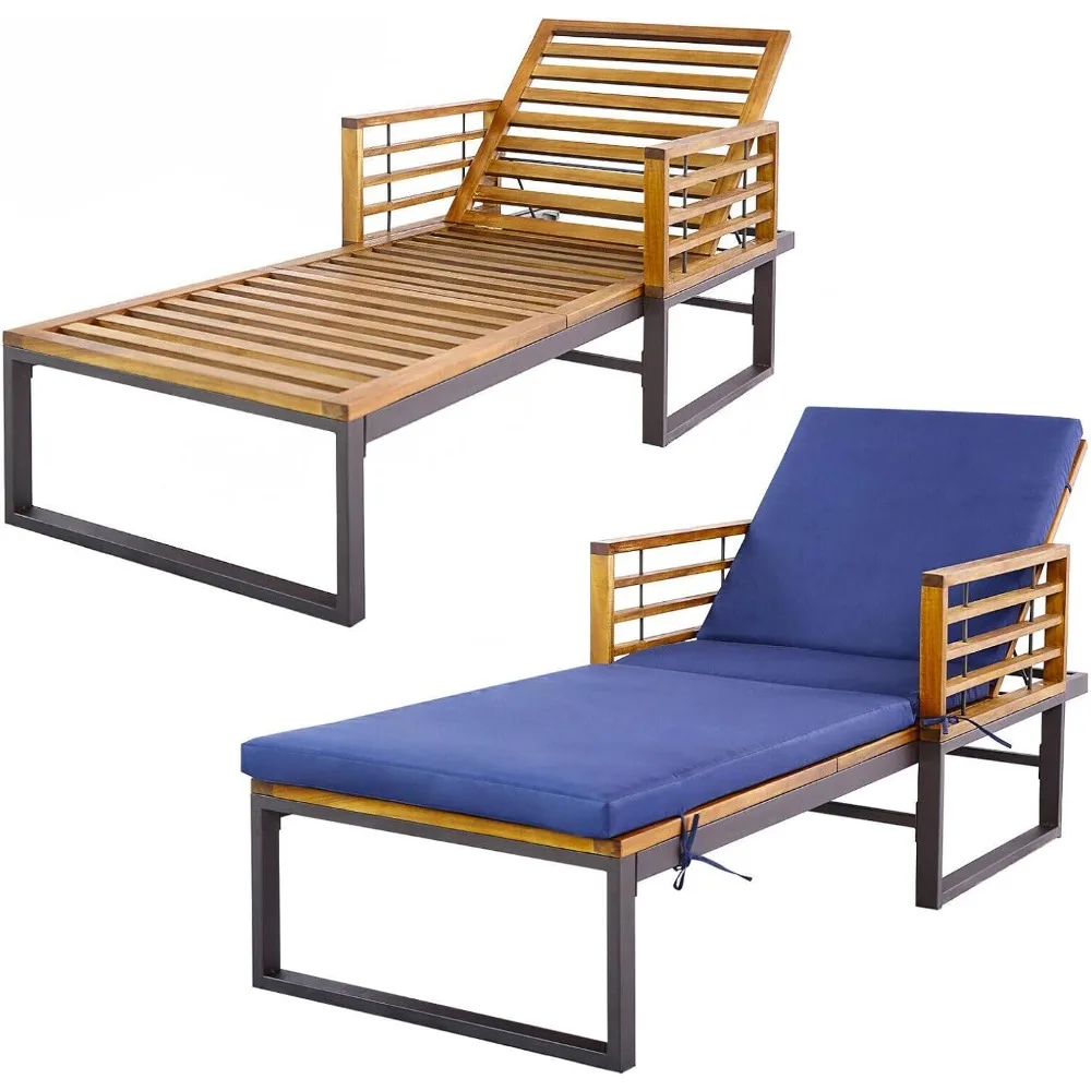 

2PCS Outdoor Patio Chaise Lounge Recliner Lounge Chair Sunbathing Bed with Soft Padded Cushion 4-Level Adjustable Backrest Posit