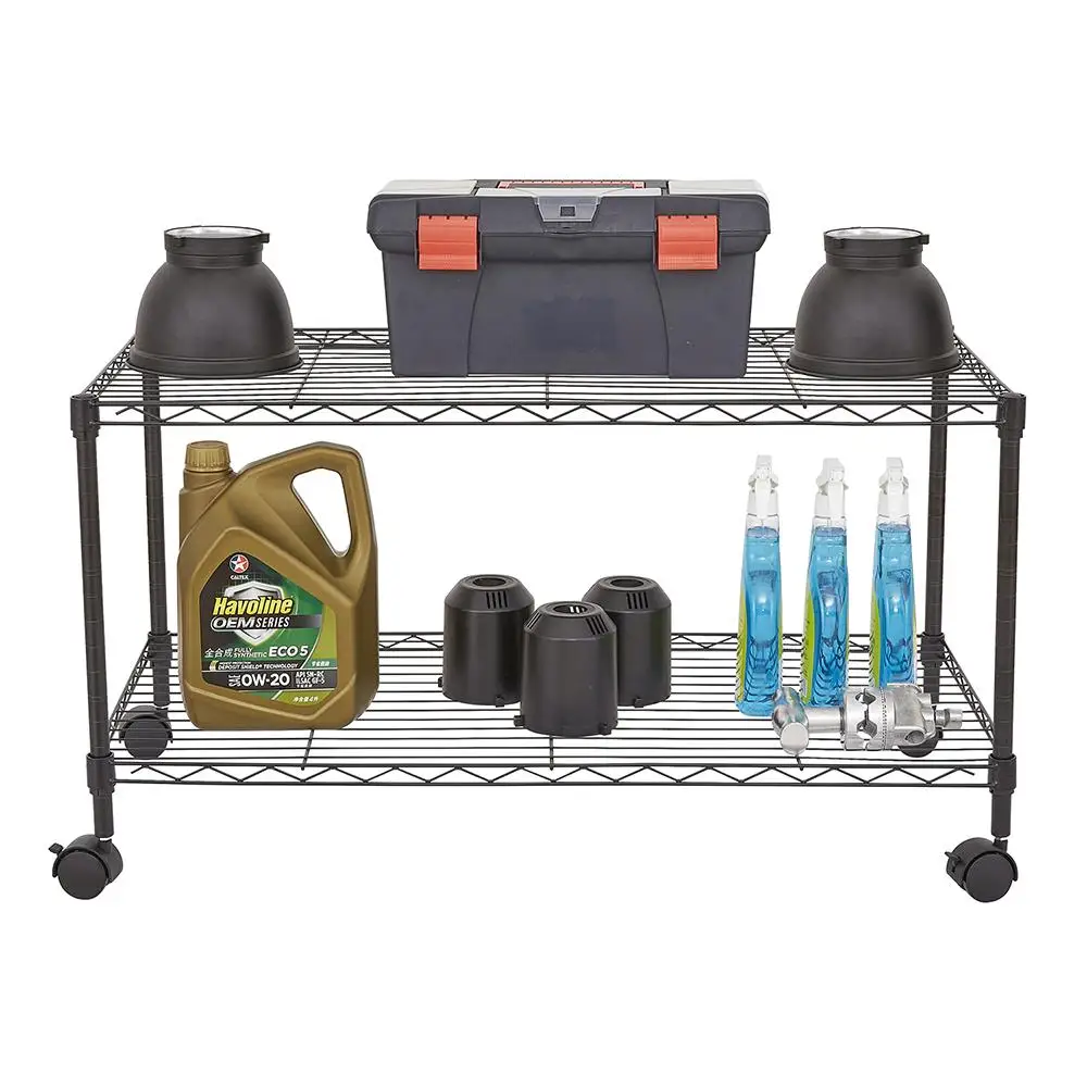 

Black 2-Tier Rolling Media Cart with Lockable Wheels - Mobile Storage Solution