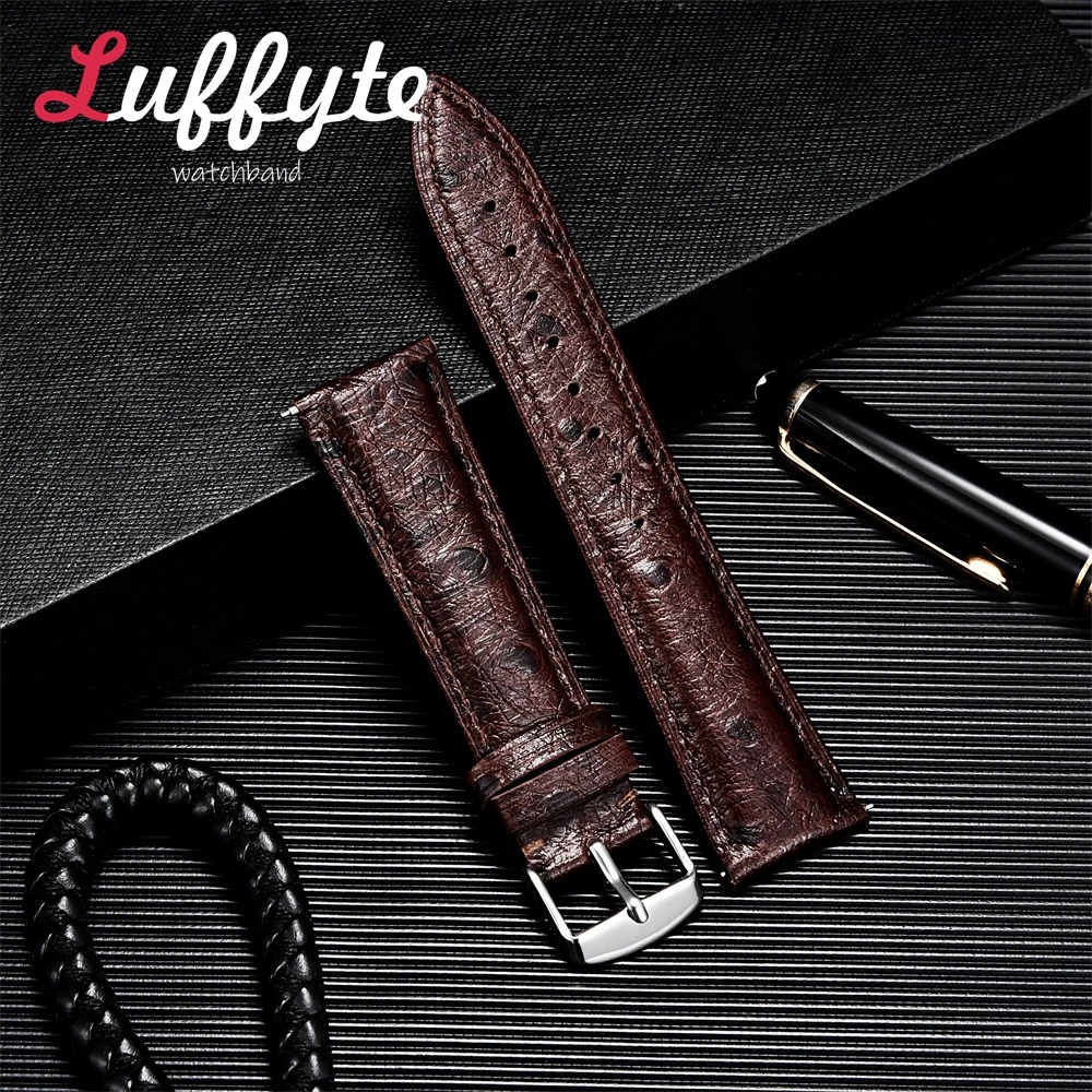 Ostrich Pattern Watch Accessories Cowhide Leather Watchbands 18mm 20mm 22mm Men Women Quick Release Multi Size Straps