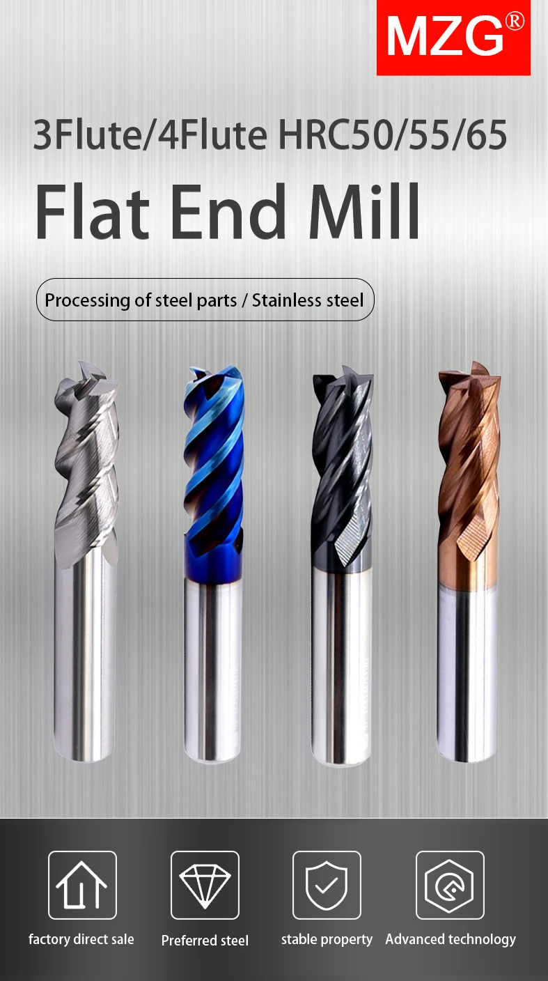 MZG 3-4 Flöten HRC50 HRC55 HRC65 Hartmetall-Schaftfräser 1-20mm Vierkantfräser CNC-Bearbeitung Eisenfräser Hartmetall-Schaftfräser – Detail 1