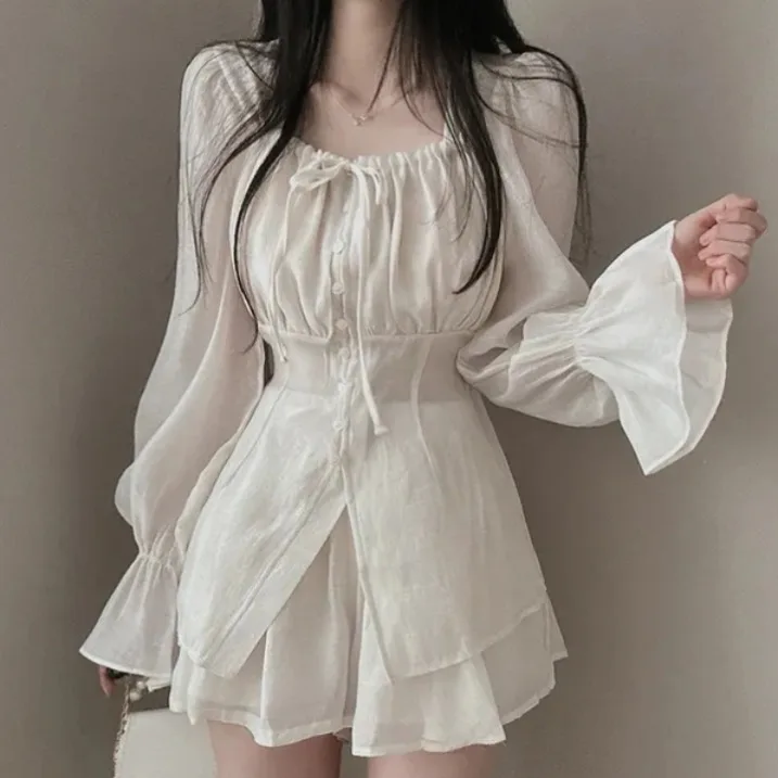 Primavera 2025 Chic Long Sve protección solar irt Top cintura alta Bell Bot conjunto Faion para mujer Casual Ele Outfit