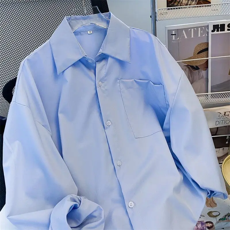 

Рубашки женские, однотонные, повседневные, с длинным рукавом, универсальные, простые, в корейском стиле, шикарная свободная уличная одежда, женский дизайн, удобные, популярные, новые