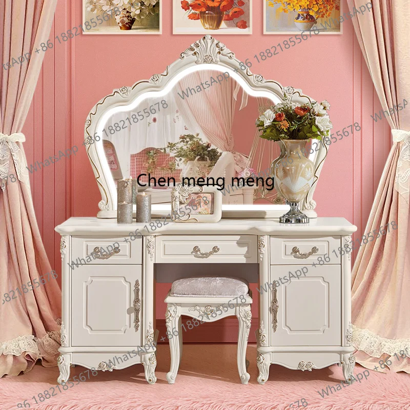 

F5822 European Luxury Vanity Table Girls Wooden White Tall Vanity Table Makeup Nordic Penteadeira De Maquiagem Bedroom Furniture