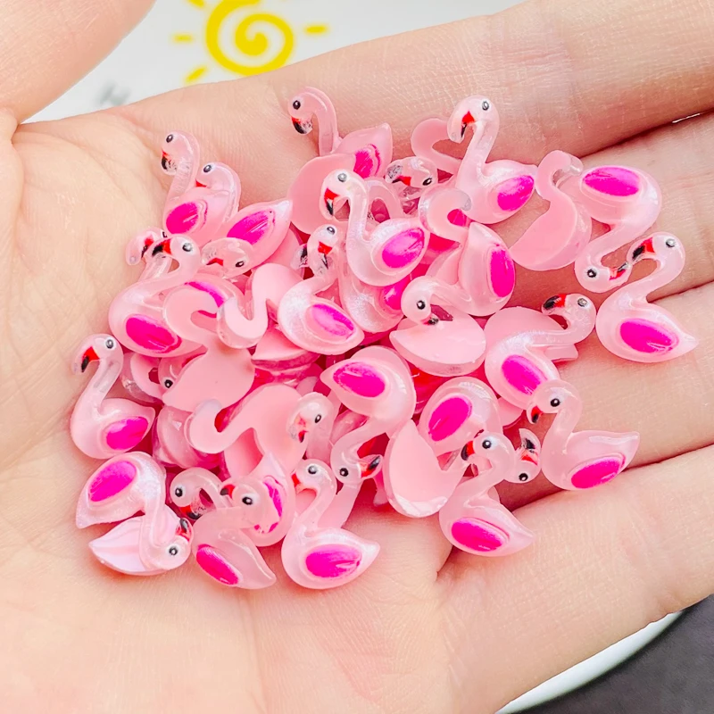 50 Pcs New 10*13mm Cute Mini Pink Swan Resin Figurine Crafts Flatback Ornament Jewelry Making Hairwear Accessories