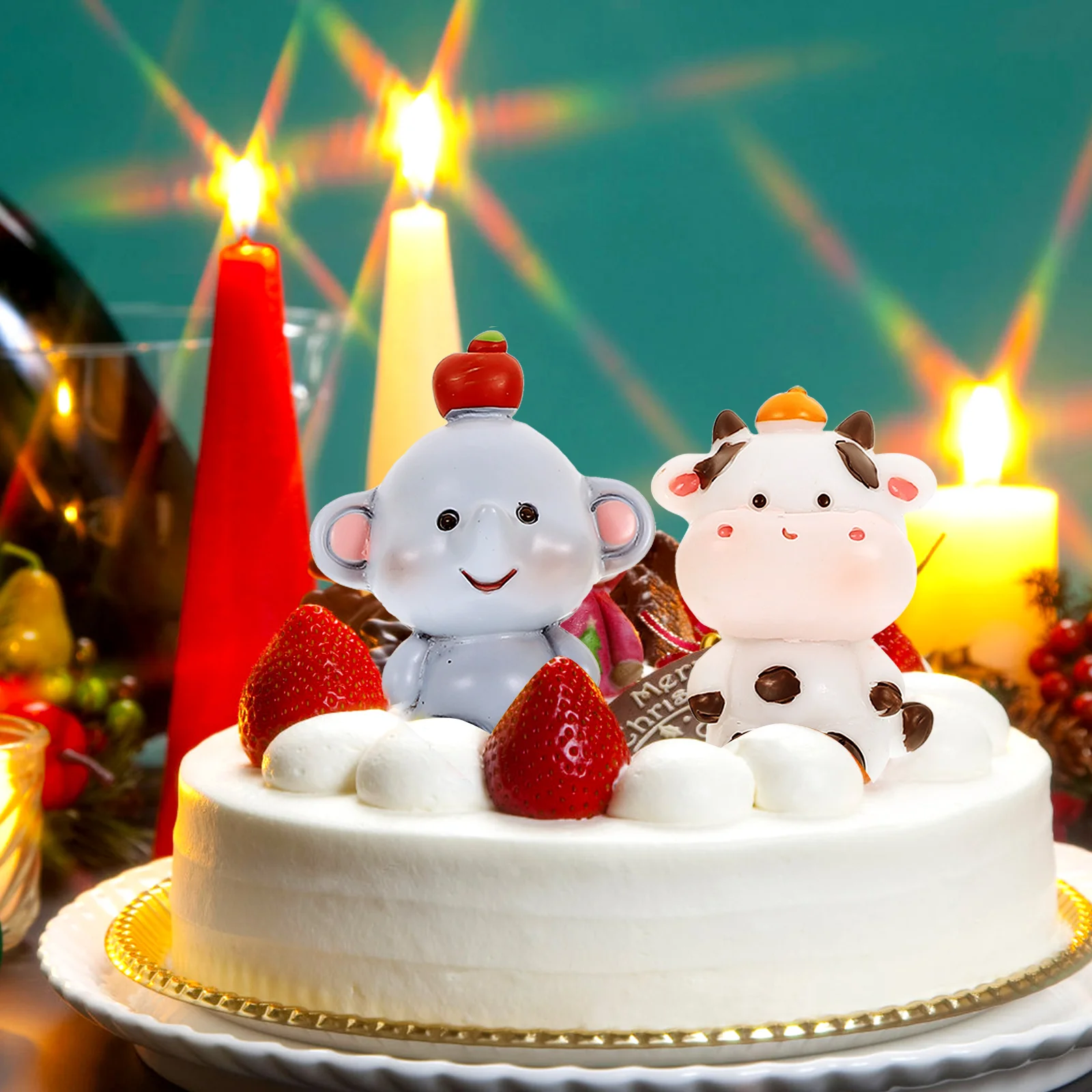 

4 Pcs Mini Cake Animal Topper Resin Decor Safe Strong Delicate Lightweight Fashionable Cake Decoration Miniature Figurines