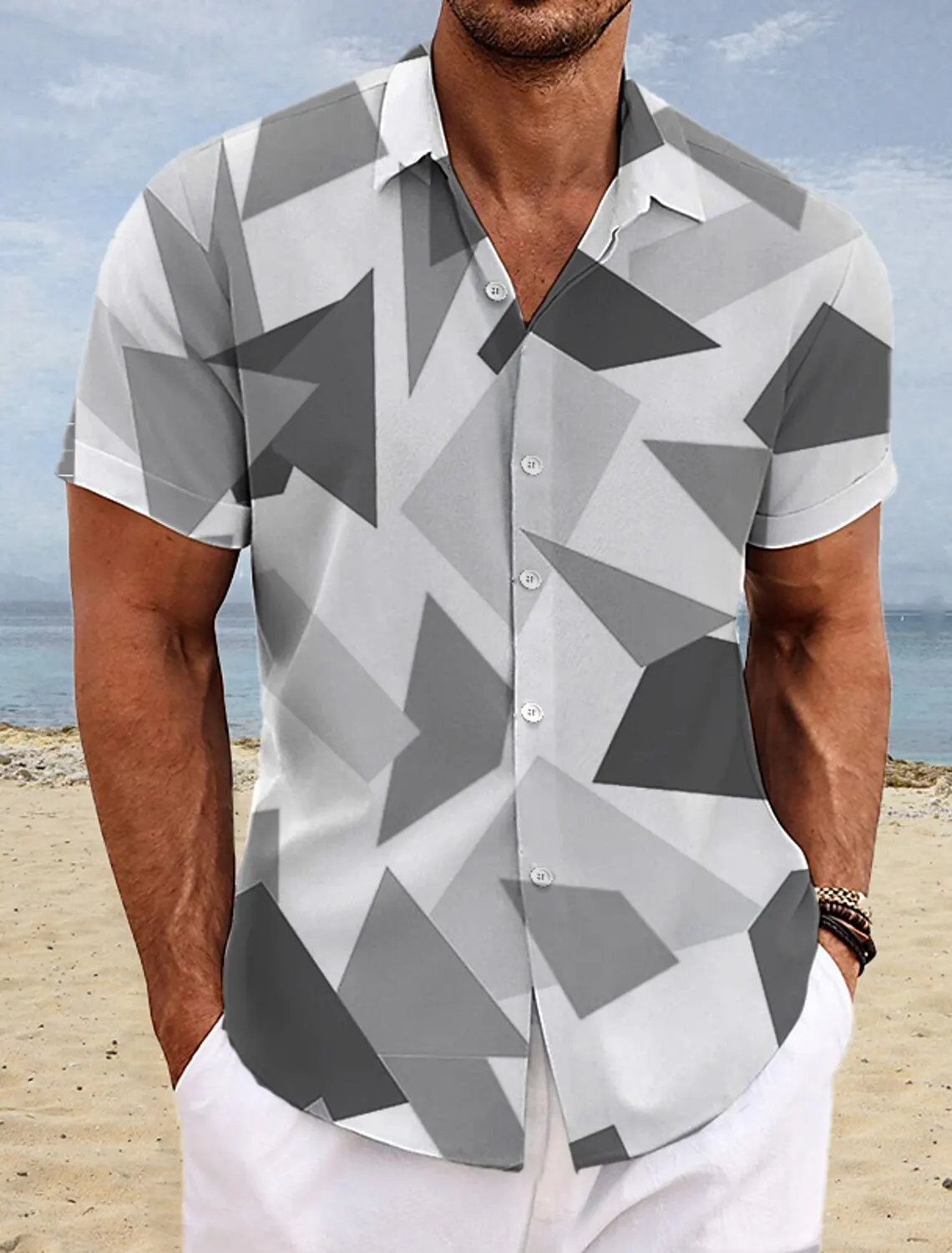 Chemise de plage à motif géométrique hawaïen pour hommes, imprimé nickel é hawaïen, manches courtes, décontractée, été