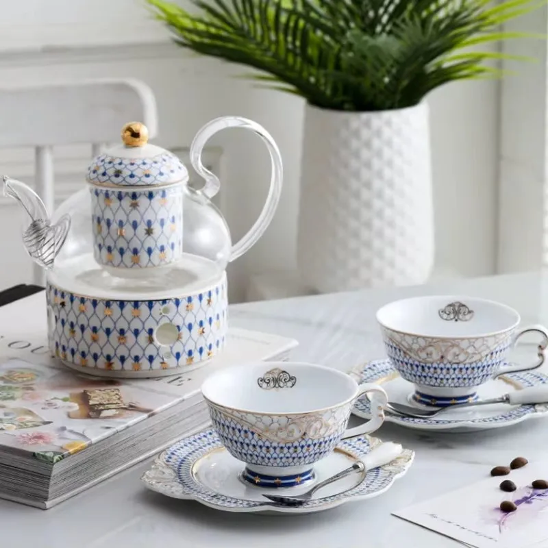 European Style Teapot Bone China Coffee Cup Saucer Set Hand-painted Striped Ceramic Teapot English Afternoon Tea Drinking Set