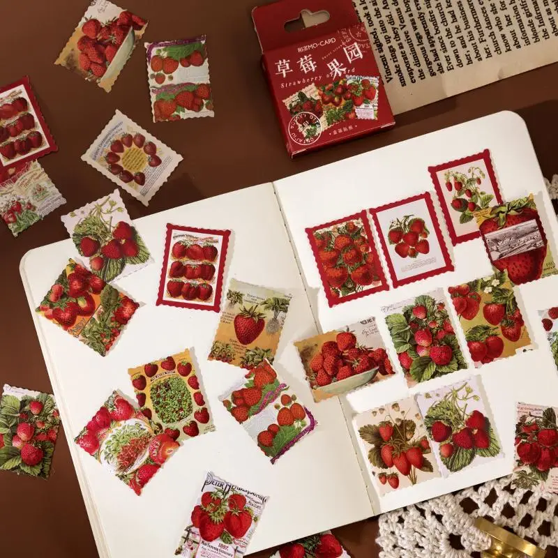 46Pcs/Box  Paper Stickers Nice Fruit Strawberry Sealing Sticker Decorative Stickers for Collage Scrapbooking DIY Journaling Gift